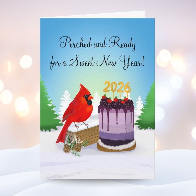 Cardinal Greets the New Year 2026 with Cake Card (Creator Uploaded)