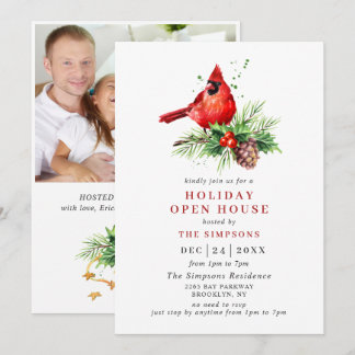 Cardinal Holly Berry Holiday Christmas Open House Invitation