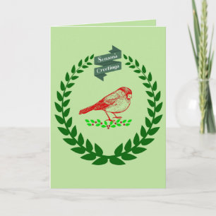 Cardinal Holly Wreath Christmas Blessing Art Holiday Card