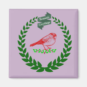 Cardinal Holly Wreath Seasons Greetings Charm Magnet