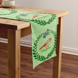Cardinal Holly Wreath Seasons Greetings Flow Long Table Runner