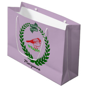 Cardinal Holly Wreath Seasons Lilac Gift Large Gift Bag