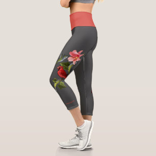 Cardinal Hummingbird with Pink Lily Personalised Capri Leggings