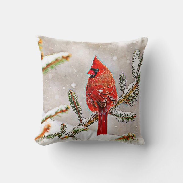 Cardinal in a pine tree cushion (Front)