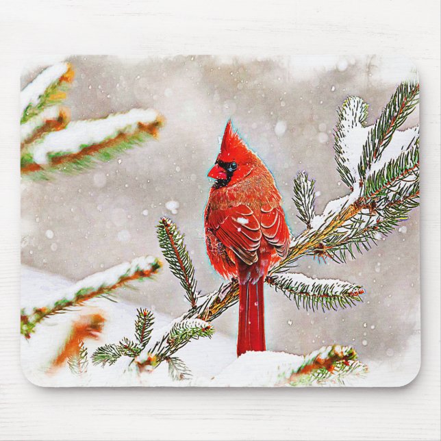 Cardinal in a pine tree mouse pad (Front)