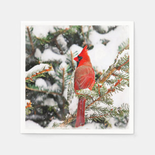 Cardinal in a pine tree napkin