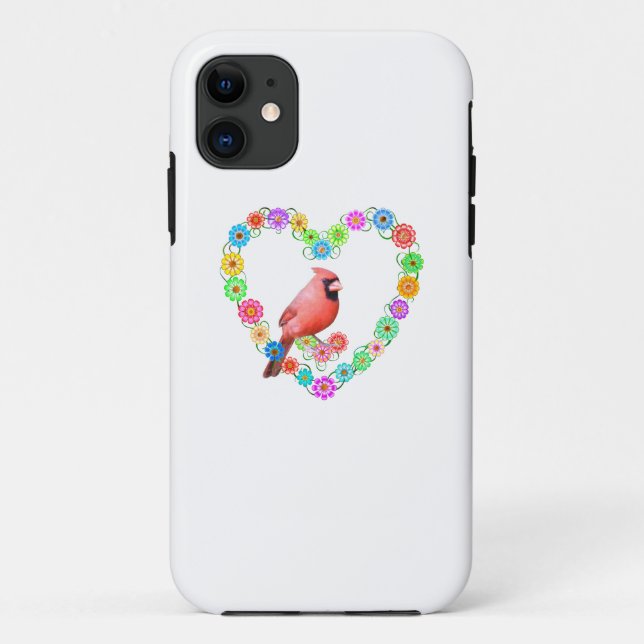 Cardinal in Flower Heart Case-Mate iPhone Case (Back)