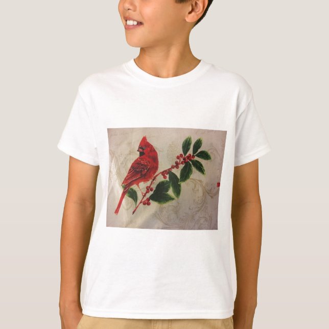 Cardinal in Holly Bush T-Shirt (Front)