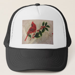 Cardinal in Holly Bush Trucker Hat