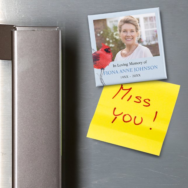Cardinal In Loving Memory Memorial Photo Magnet (Cardinal Sympathy In Loving Memory Photo Magnet)