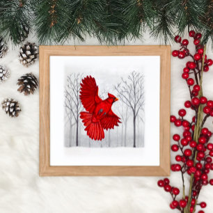 Cardinal in Snowy Winter Art Poster