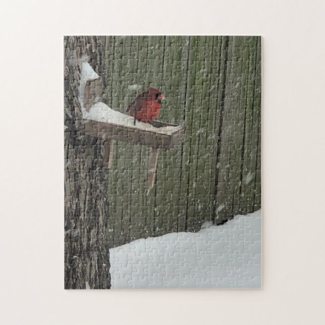 Cardinal in the snow jigsaw puzzle (Vertical)