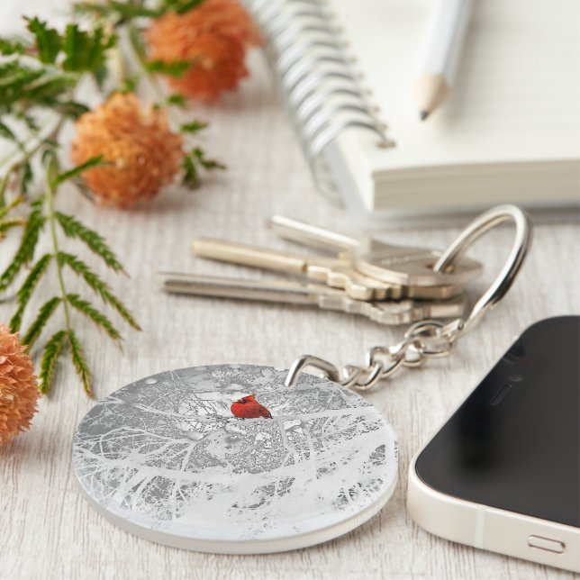 Cardinal in Winter Key Ring (Front Right)
