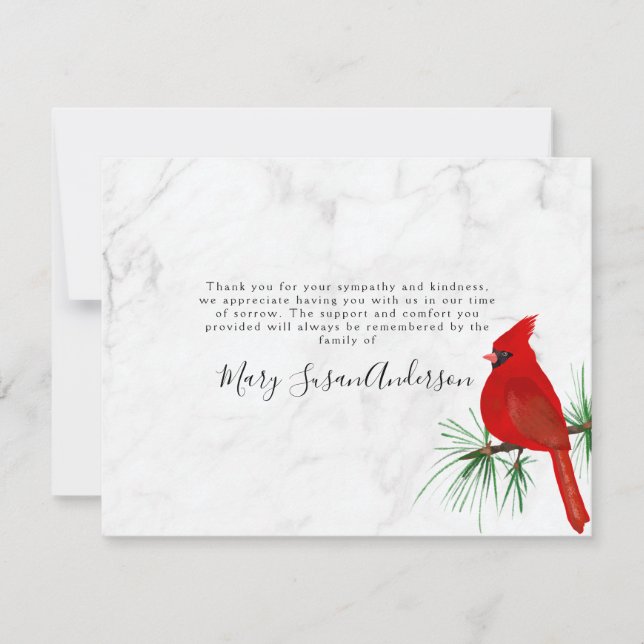 Cardinal Marble Funeral Memorial Thank You Note (Front)