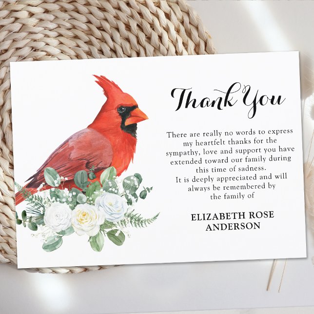 Cardinal Memorial Celebration of Life Sympathy Thank You Card (Creator Uploaded)
