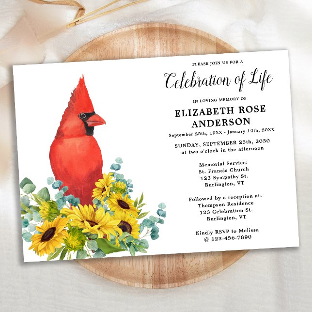 Cardinal Memorial Floral Celebration Of Life Invitation (Creator Uploaded)