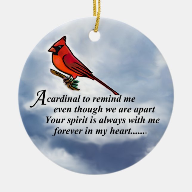 Cardinal Memorial Poem Ceramic Tree Decoration (Front)