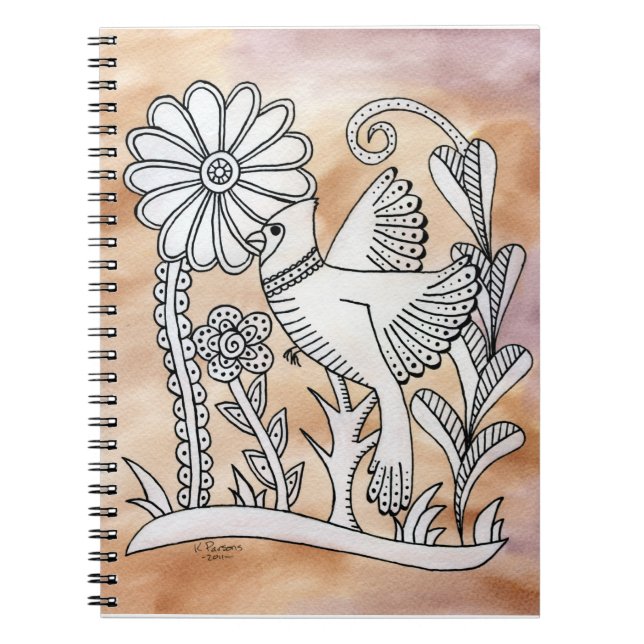 Cardinal, Mexican Bark Style Spiral Notebook (Front)
