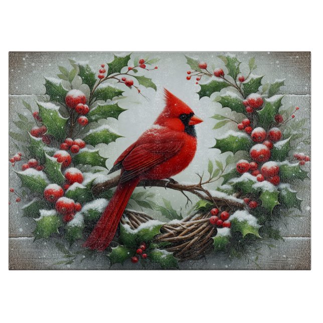 Cardinal Nest Holiday Cutting Board (Front)