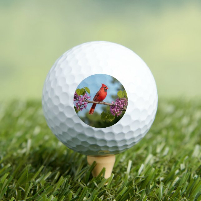 Cardinal on a Redbud Branch Golf Balls (Insitu Tee)