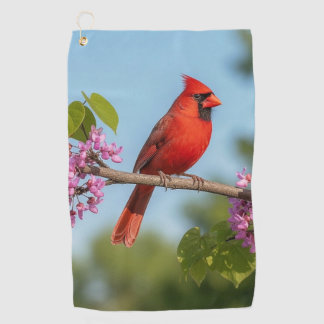 Cardinal on a Redbud Branch Golf Towel