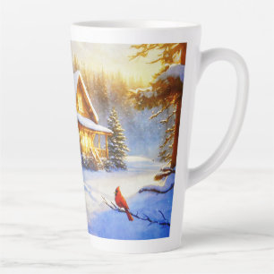 Cardinal on a Snowy Day Latte Mug