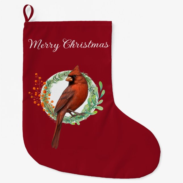 Cardinal On A Wreath Christmas Stocking (Front)