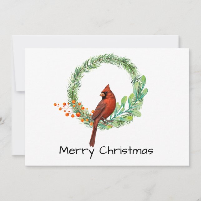 Cardinal On  A WreathFlat Holiday Card (Front)