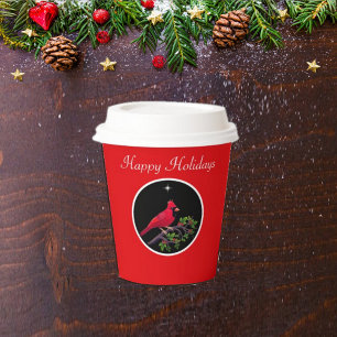 Cardinal on Black and Red Holiday Paper Cups