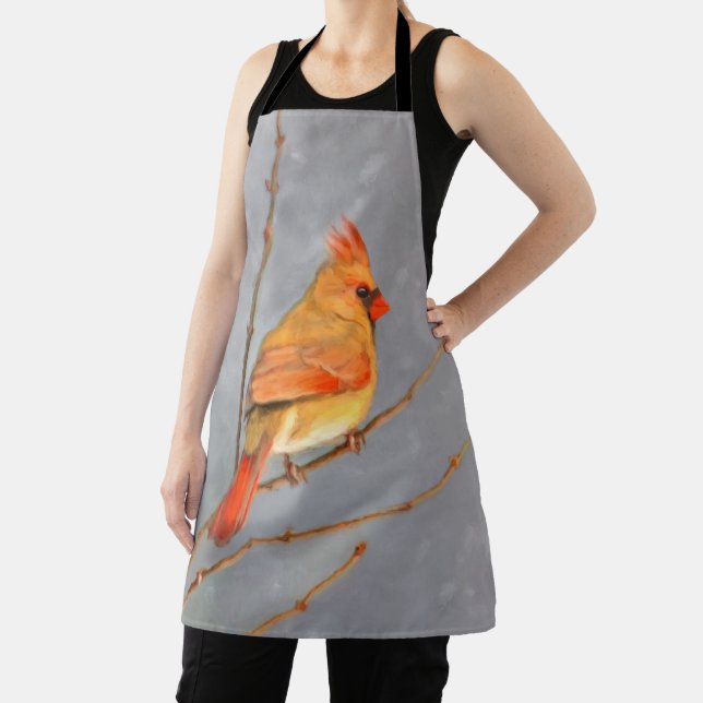 Cardinal on Branch Painting - Original Bird Art Apron (Insitu)