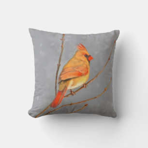 Cardinal on Branch Painting - Original Bird Art Cushion