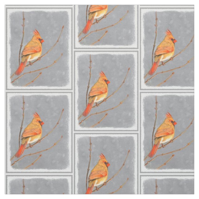 Cardinal on Branch Painting - Original Bird Art Fabric (Swatch)