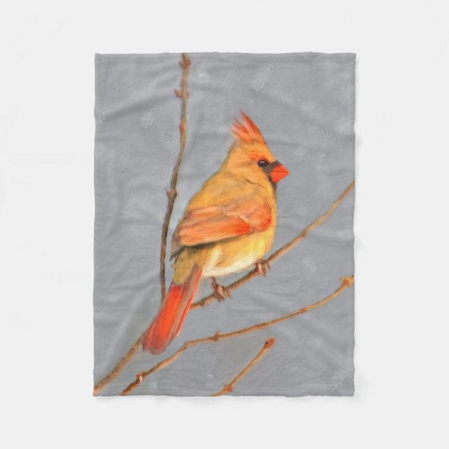 Cardinal on Branch Painting - Original Bird Art Fleece Blanket (Front)