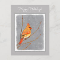 Cardinal on Branch Painting - Original Bird Art