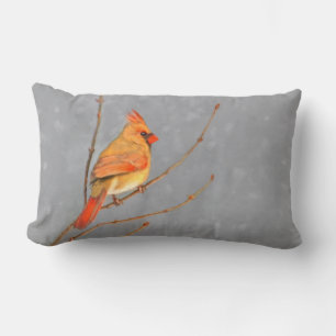 Cardinal on Branch Painting - Original Bird Art Lumbar Cushion