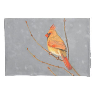 Cardinal on Branch Painting - Original Bird Art Pillowcase