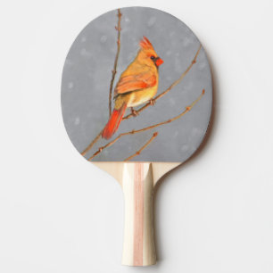 Cardinal on Branch Painting - Original Bird Art Ping Pong Paddle