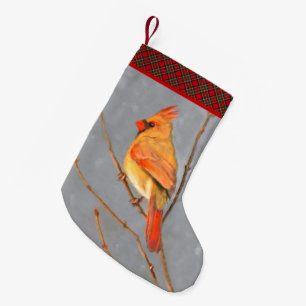Cardinal on Branch Painting - Original Bird Art Small Christmas Stocking