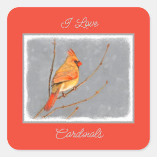 Cardinal on Branch Painting - Original Bird Art Sq Square Sticker
