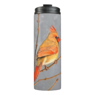 Cardinal on Branch Painting - Original Bird Art Thermal Tumbler