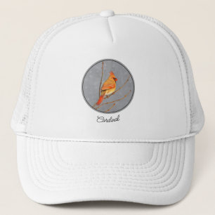 Cardinal on Branch Painting - Original Bird Art Trucker Hat