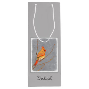 Cardinal on Branch Painting - Original Bird Art Wine Gift Bag