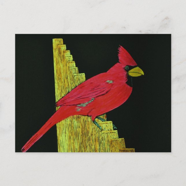 Cardinal on Fence Artwork Postcard (Front)