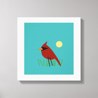Cardinal on Grass with Aqua Blue Green Canvas Print