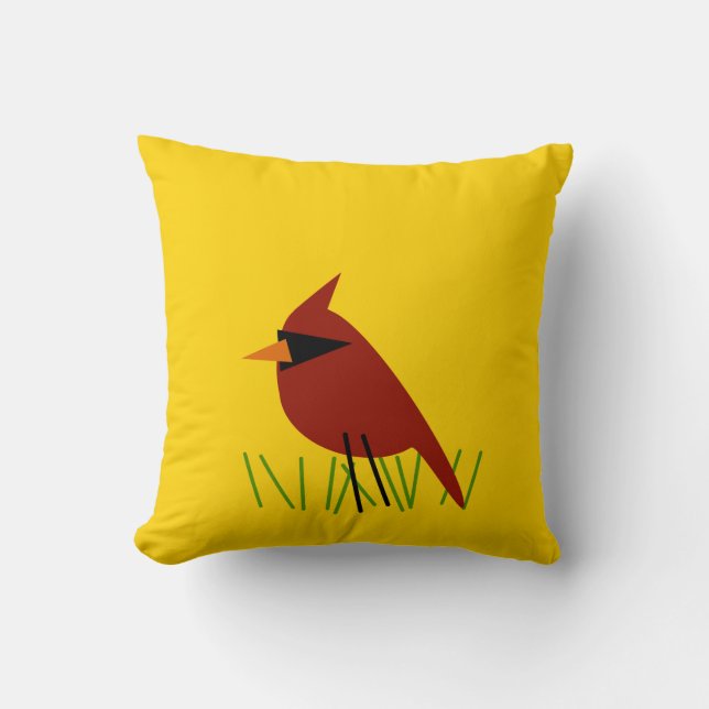 Cardinal on Grass with Bright Yellow Cushion (Front)
