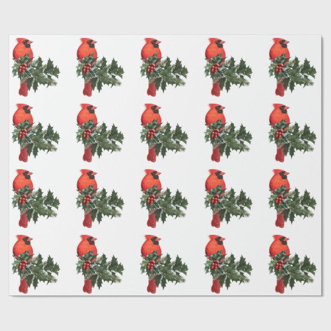 Cardinal on Holly 2 Wrapping Paper (Flat)