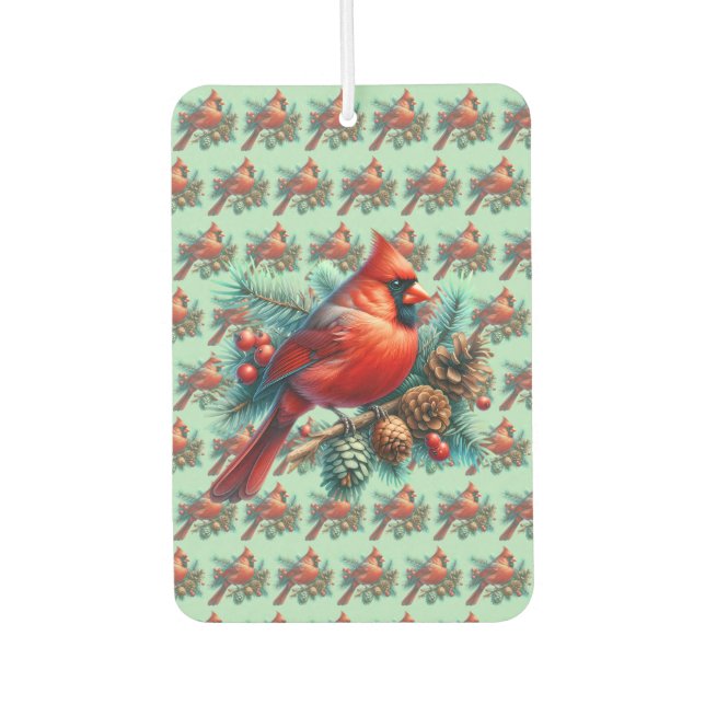Cardinal on Pine Branch with Winter Berries Car Air Freshener (Front)