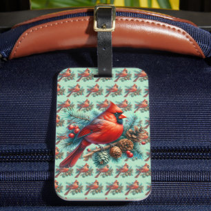 Cardinal on Pine Branch with Winter Berries Luggage Tag