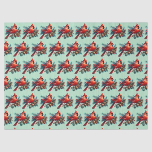 Cardinal on Pine Branch with Winter Berries Tissue Paper (Front)