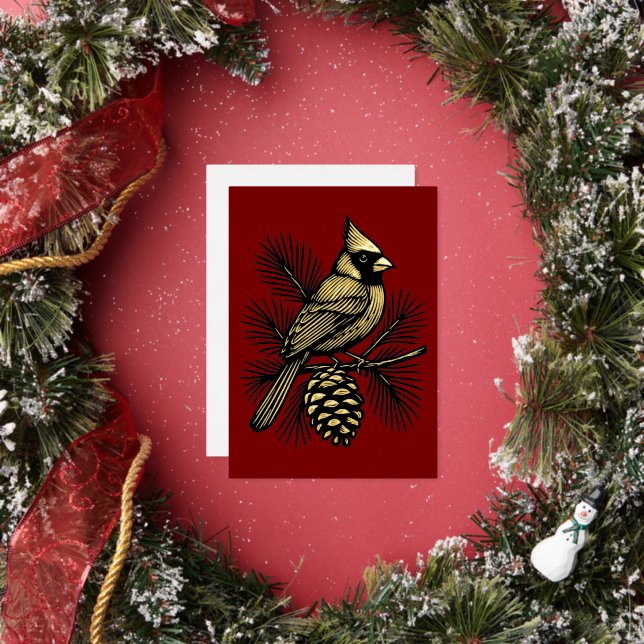 Cardinal On Pine Tree With Pinecone Christmas (Insitu)